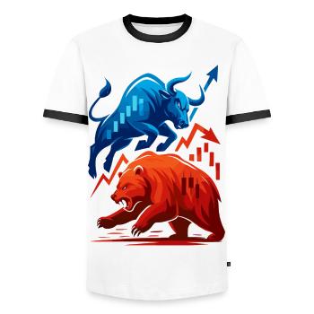 Bull vs. Bear Wall Street Stock Market Fight Stocks - Men's Ringer Shirt - white/black - Front - AI Model Female 172 light (172cm) & AI Model Male 178 dark (178cm)