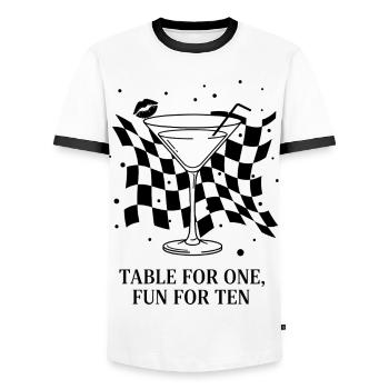 Table For One Martini Party - Men's Ringer Shirt - white/black - Front - AI Model Female 172 light (172cm) & AI Model Male 178 dark (178cm)