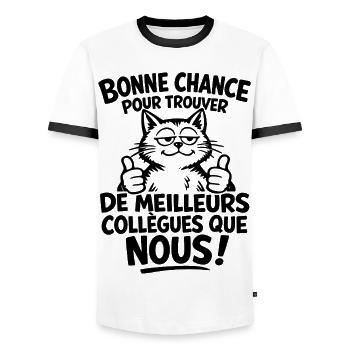 Bonne chance pour meilleurs collègues - T-shirt contrasté Homme - blanc/noir - Devant - AI Model Female 172 light (172cm) & AI Model Male 178 dark (178cm)