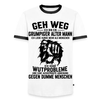 Grumpiger Alter Mann mit Wutproblemen - Männer Kontrast-T-Shirt - Weiß/Schwarz - Vorne - AI Model Female 172 light (172cm) & AI Model Male 178 dark (178cm)