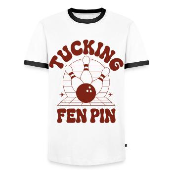 Tucking Fen Pin Bowling Humor Wortspiel - Männer Kontrast-T-Shirt - Weiß/Schwarz - Vorne - AI Model Female 172 light (172cm) & AI Model Male 178 dark (178cm)