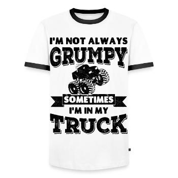 Ich bin nicht immer mürrisch, manchmal sitze ich in meinem Truck - Männer Kontrast-T-Shirt - Weiß/Schwarz - Vorne - AI Model Female 172 light (172cm) & AI Model Male 178 dark (178cm)