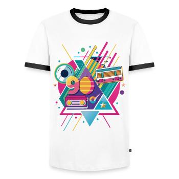 Retro Party 80s 70s 90s Music Festival Gift - Men's Ringer Shirt - white/black - Front - AI Model Female 172 light (172cm) & AI Model Male 178 dark (178cm)