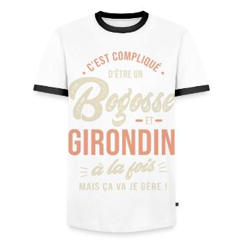 Girondin Bogosse Cadeau Humour Bordeaux Bordelais - T-shirt contrasté Homme - blanc/noir - Devant - AI Model Female 172 light (172cm) & AI Model Male 178 dark (178cm)
