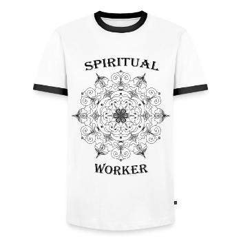 Mandala de travail spirituel - T-shirt contrasté Homme - blanc/noir - Devant - AI Model Female 172 light (172cm) & AI Model Male 178 dark (178cm)