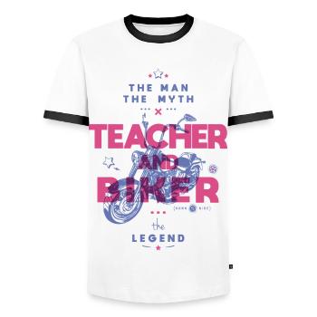 Lehrer und Biker der Mann der Mythos die Legende - Männer Kontrast-T-Shirt - Weiß/Schwarz - Vorne - AI Model Female 172 light (172cm) & AI Model Male 178 dark (178cm)