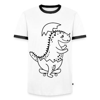 Dinosaurier-Baby, frisch geschlüpft, beim Skaten! - Männer Kontrast-T-Shirt - Weiß/Schwarz - Vorne - AI Model Female 172 light (172cm) & AI Model Male 178 dark (178cm)