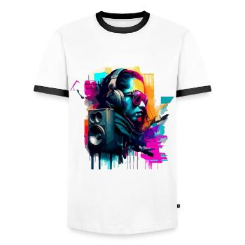 Der DJ - Männer Kontrast-T-Shirt - Weiß/Schwarz - Vorne - AI Model Female 172 light (172cm) & AI Model Male 178 dark (178cm)