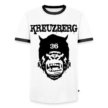 Kreuzberg - Männer Kontrast-T-Shirt - Weiß/Schwarz - Vorne - AI Model Female 172 light (172cm) & AI Model Male 178 dark (178cm)