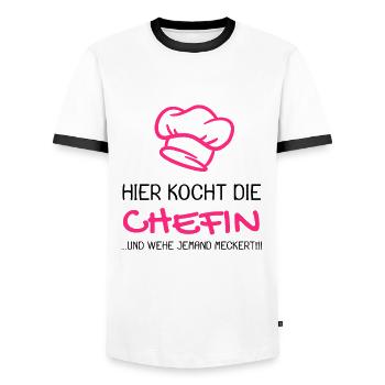 Chefkoch Spruch lustig Kochmütze Geschenk - Männer Kontrast-T-Shirt - Weiß/Schwarz - Vorne - AI Model Female 172 light (172cm) & AI Model Male 178 dark (178cm)