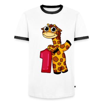 1. Geburtstag Giraffe 1.Klasse Geschenk - Männer Kontrast-T-Shirt - Weiß/Schwarz - Vorne - AI Model Female 172 light (172cm) & AI Model Male 178 dark (178cm)