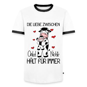 Onkel Nichte Liebe Spruch Kuh Kühe Familie - Männer Kontrast-T-Shirt - Weiß/Schwarz - Vorne - AI Model Female 172 light (172cm) & AI Model Male 178 dark (178cm)