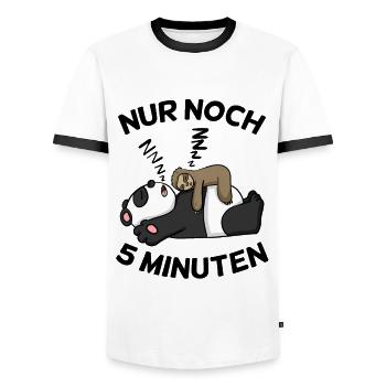 Nur noch 5 Minuten Faultier Panda schlafen Schlaf - Männer Kontrast-T-Shirt - Weiß/Schwarz - Vorne - AI Model Female 172 light (172cm) & AI Model Male 178 dark (178cm)