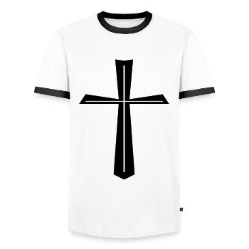 Cross CrossEs Religion - Men's Ringer Shirt - white/black - Front - AI Model Female 172 light (172cm) & AI Model Male 178 dark (178cm)