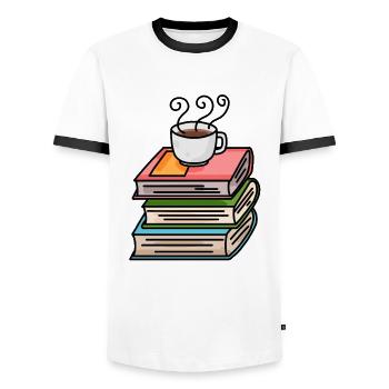 Café et livres - T-shirt contrasté Homme - blanc/noir - Devant - AI Model Female 172 light (172cm) & AI Model Male 178 dark (178cm)