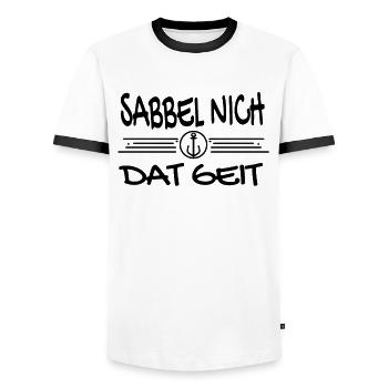 Sabbel Nich Dat Geit - Plattdeutsch Nordsee - Männer Kontrast-T-Shirt - Weiß/Schwarz - Vorne - AI Model Female 172 light (172cm) & AI Model Male 178 dark (178cm)