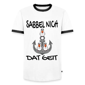 Sabbel Nich Dat Geit - Plattdeutsch Nordsee - Männer Kontrast-T-Shirt - Weiß/Schwarz - Vorne - AI Model Female 172 light (172cm) & AI Model Male 178 dark (178cm)