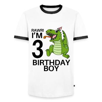 3. Geburtstag - 3 Jahre alt - Kindergeburtstag - Männer Kontrast-T-Shirt - Weiß/Schwarz - Vorne - AI Model Female 172 light (172cm) & AI Model Male 178 dark (178cm)