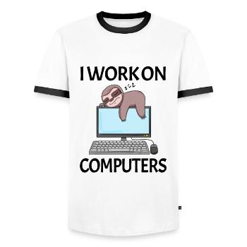 Computer Nerd Programmer Men Gift - Men's Ringer Shirt - white/black - Front - AI Model Female 172 light (172cm) & AI Model Male 178 dark (178cm)