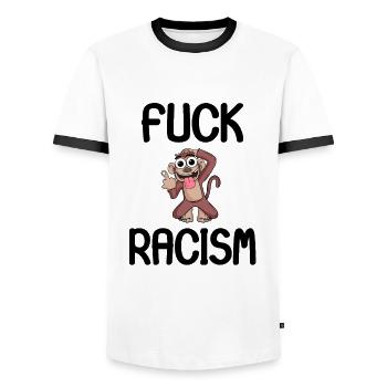 Contre le racisme - T-shirt contrasté Homme - blanc/noir - Devant - AI Model Female 172 light (172cm) & AI Model Male 178 dark (178cm)