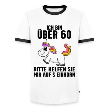 60. Geburtstag Frau 60 Jahre Einhorn - Männer Kontrast-T-Shirt - Weiß/Schwarz - Vorne - AI Model Female 172 light (172cm) & AI Model Male 178 dark (178cm)