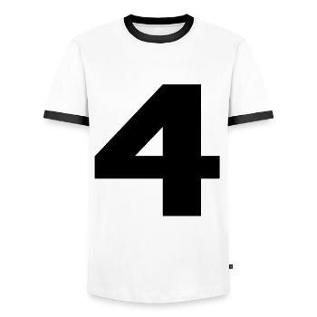 Zahl 4 in Schwarz - Männer Kontrast-T-Shirt - Weiß/Schwarz - Vorne - AI Model Female 172 light (172cm) & AI Model Male 178 dark (178cm)