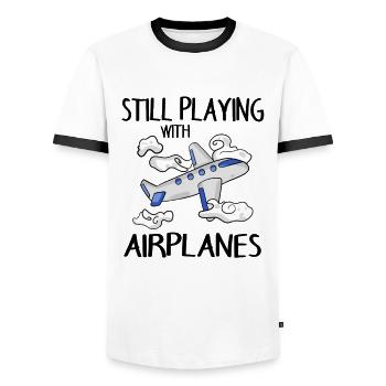 Airplane - Men's Ringer Shirt - white/black - Front - AI Model Female 172 light (172cm) & AI Model Male 178 dark (178cm)