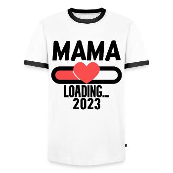 Mom 2023 - Expectant Mother 2023 loading - Men's Ringer Shirt - white/black - Front - AI Model Female 172 light (172cm) & AI Model Male 178 dark (178cm)
