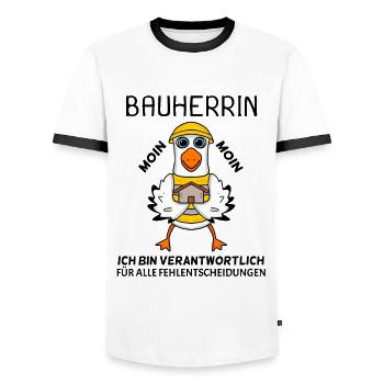 Bauherrin Hausbau Baustelle Richtfest - Männer Kontrast-T-Shirt - Weiß/Schwarz - Vorne - AI Model Female 172 light (172cm) & AI Model Male 178 dark (178cm)