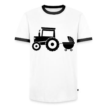 Tractor with baby cart - Men's Ringer Shirt - white/black - Front - AI Model Female 172 light (172cm) & AI Model Male 178 dark (178cm)