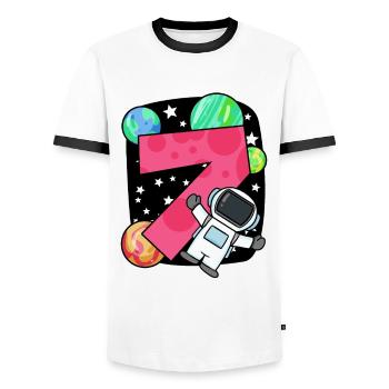 7 birthday boy - 7 years old - I am 7 - Men's Ringer Shirt - white/black - Front - AI Model Female 172 light (172cm) & AI Model Male 178 dark (178cm)