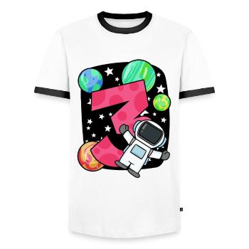 3 anniversaire garçon - 3 ans - J’ai 3 ans - T-shirt contrasté Homme - blanc/noir - Devant - AI Model Female 172 light (172cm) & AI Model Male 178 dark (178cm)