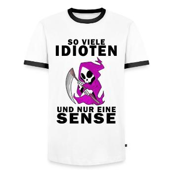 Sensenmann Damen Sarkastisch Provokation - Männer Kontrast-T-Shirt - Weiß/Schwarz - Vorne - AI Model Female 172 light (172cm) & AI Model Male 178 dark (178cm)