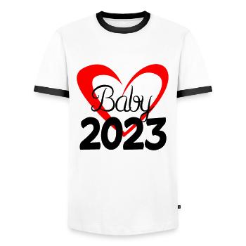 Baby 2023 - Neugeborenes 2023 Baby Geschenk - Männer Kontrast-T-Shirt - Weiß/Schwarz - Vorne - AI Model Female 172 light (172cm) & AI Model Male 178 dark (178cm)