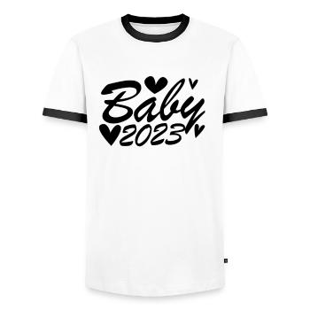 Baby 2023 - Neugeborenes 2023 Baby Geschenk - Männer Kontrast-T-Shirt - Weiß/Schwarz - Vorne - AI Model Female 172 light (172cm) & AI Model Male 178 dark (178cm)