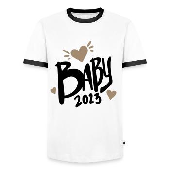 Baby 2023 - Neugeborenes 2023 Baby Geschenk - Männer Kontrast-T-Shirt - Weiß/Schwarz - Vorne - AI Model Female 172 light (172cm) & AI Model Male 178 dark (178cm)
