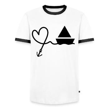 Heart Anchor Boat - Men's Ringer Shirt - white/black - Front - AI Model Female 172 light (172cm) & AI Model Male 178 dark (178cm)