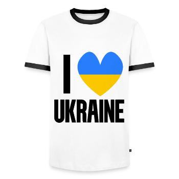 Ukraine - T-shirt contrasté Homme - blanc/noir - Devant - AI Model Female 172 light (172cm) & AI Model Male 178 dark (178cm)