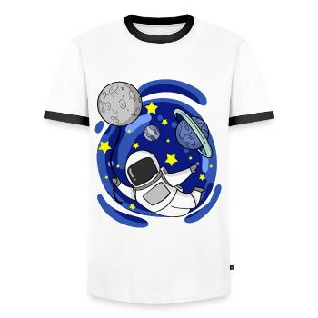Astronaut Moon Balloon - Men's Ringer Shirt - white/black - Front - AI Model Female 172 light (172cm) & AI Model Male 178 dark (178cm)