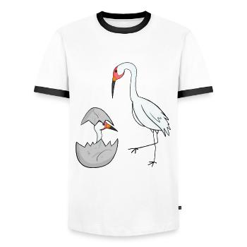 Kranich mit Baby Kranich - Männer Kontrast-T-Shirt - Weiß/Schwarz - Vorne - AI Model Female 172 light (172cm) & AI Model Male 178 dark (178cm)