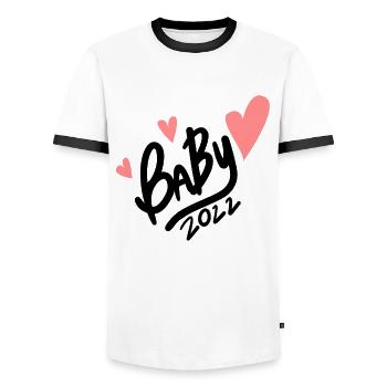 Baby 2022 - Birth Pregnant 2022 - Men's Ringer Shirt - white/black - Front - AI Model Female 172 light (172cm) & AI Model Male 178 dark (178cm)
