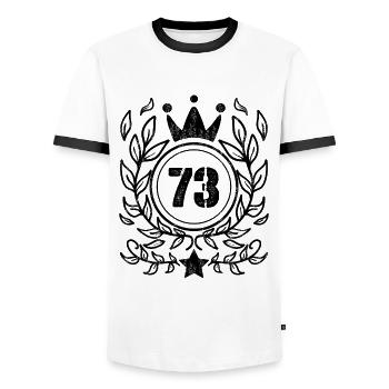 73 Number Crown Wreath - Men's Ringer Shirt - white/black - Front - AI Model Female 172 light (172cm) & AI Model Male 178 dark (178cm)