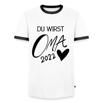 Oma 2022 - Werdende Oma 2022 - Männer Kontrast-T-Shirt - Weiß/Schwarz - Vorne - AI Model Female 172 light (172cm) & AI Model Male 178 dark (178cm)
