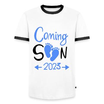 Bientôt la grossesse du bébé 2023 - T-shirt contrasté Homme - blanc/noir - Devant - AI Model Female 172 light (172cm) & AI Model Male 178 dark (178cm)