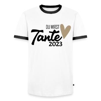 Tante 2023 - Werdende Tante - Tante werden - Männer Kontrast-T-Shirt - Weiß/Schwarz - Vorne - AI Model Female 172 light (172cm) & AI Model Male 178 dark (178cm)