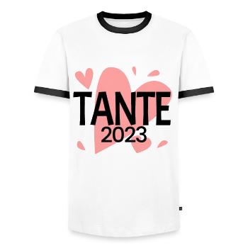 Tante 2023 - Werdende Tante - Tante werden - Männer Kontrast-T-Shirt - Weiß/Schwarz - Vorne - AI Model Female 172 light (172cm) & AI Model Male 178 dark (178cm)