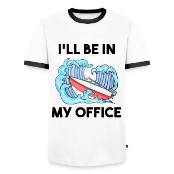 Capitaine de bateau Bateau à moteur Permis de bateau - T-shirt contrasté Homme - blanc/noir - Devant - AI Model Female 172 light (172cm) & AI Model Male 178 dark (178cm)