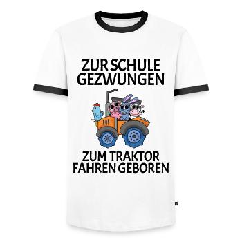 Zur Schule Gezwungen Traktor fahren - Männer Kontrast-T-Shirt - Weiß/Schwarz - Vorne - AI Model Female 172 light (172cm) & AI Model Male 178 dark (178cm)