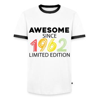 Fantastic since 1962 - born in 1962 - Men's Ringer Shirt - white/black - Front - AI Model Female 172 light (172cm) & AI Model Male 178 dark (178cm)