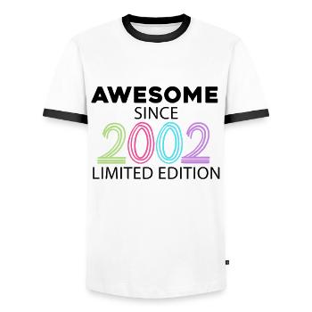 Fantastique depuis 2002 - né en 2002 - T-shirt contrasté Homme - blanc/noir - Devant - AI Model Female 172 light (172cm) & AI Model Male 178 dark (178cm)